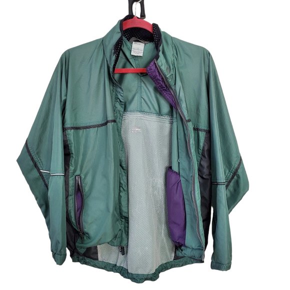 Moving Comfort Green & Grey Windbreaker w/ Hidden Hoodie Size Small - Picture 3 of 13